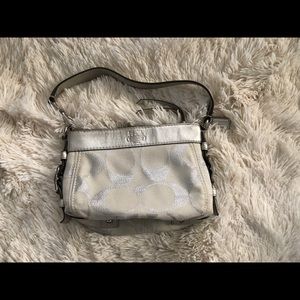 Silver/white Coach purse